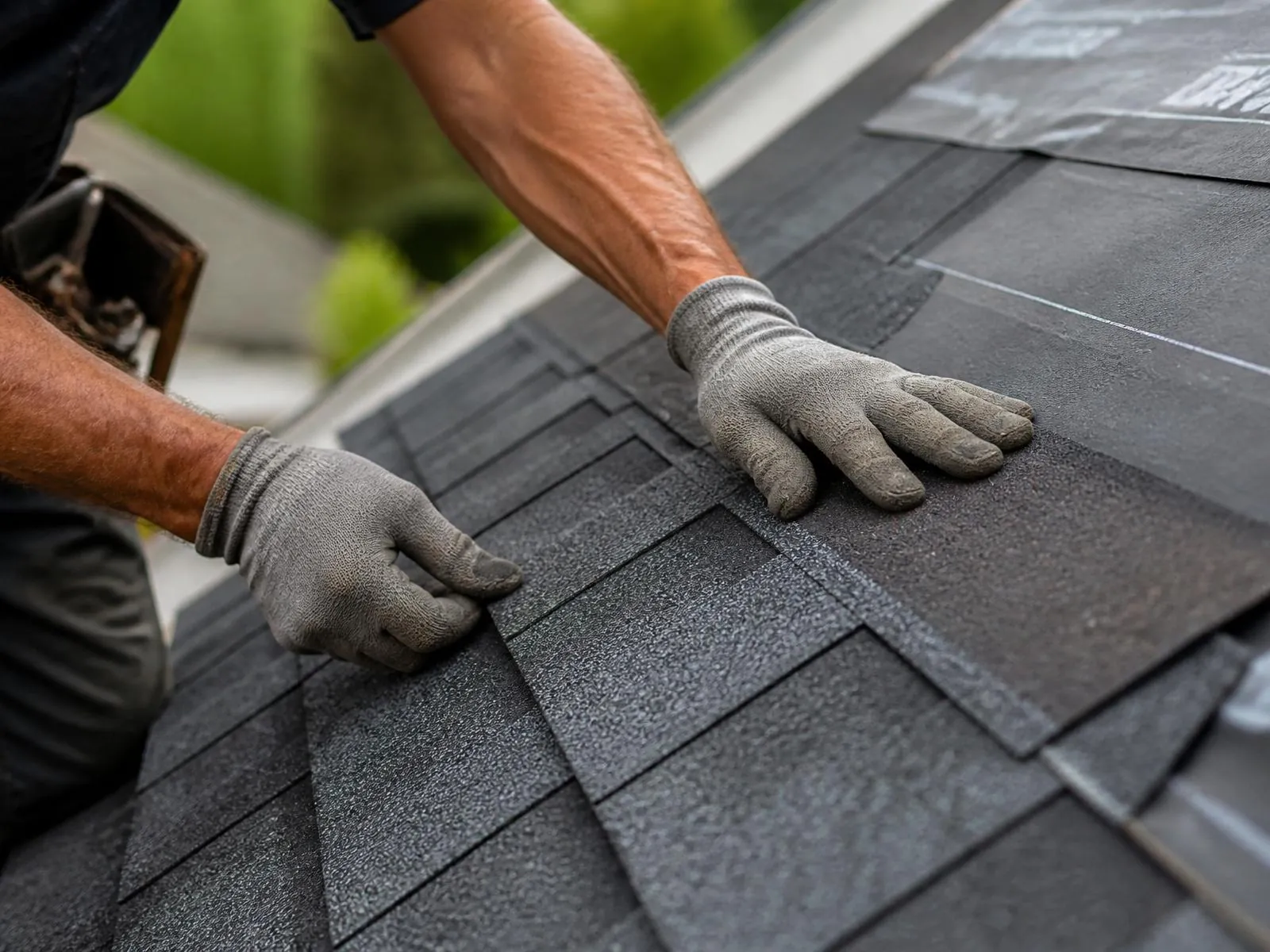 Roofer installing architectural shingles